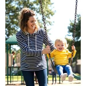 State of Mine Texas Striped Hoodie XXL Navy White Fleece Lined Raglan Pullover